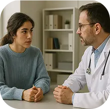 Healthcare professional with patient