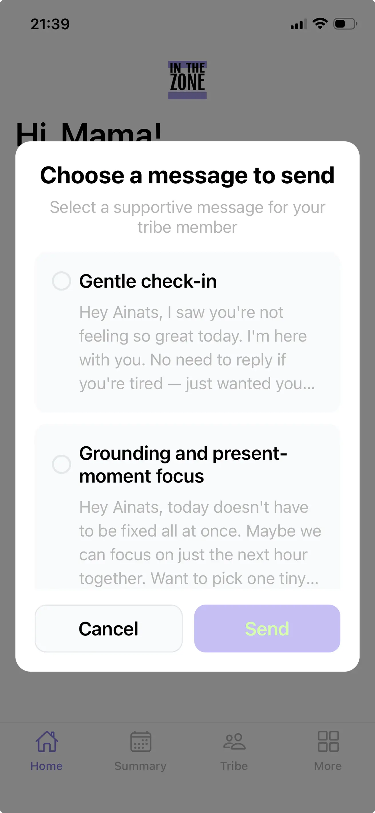 Choose a supportive message to send
