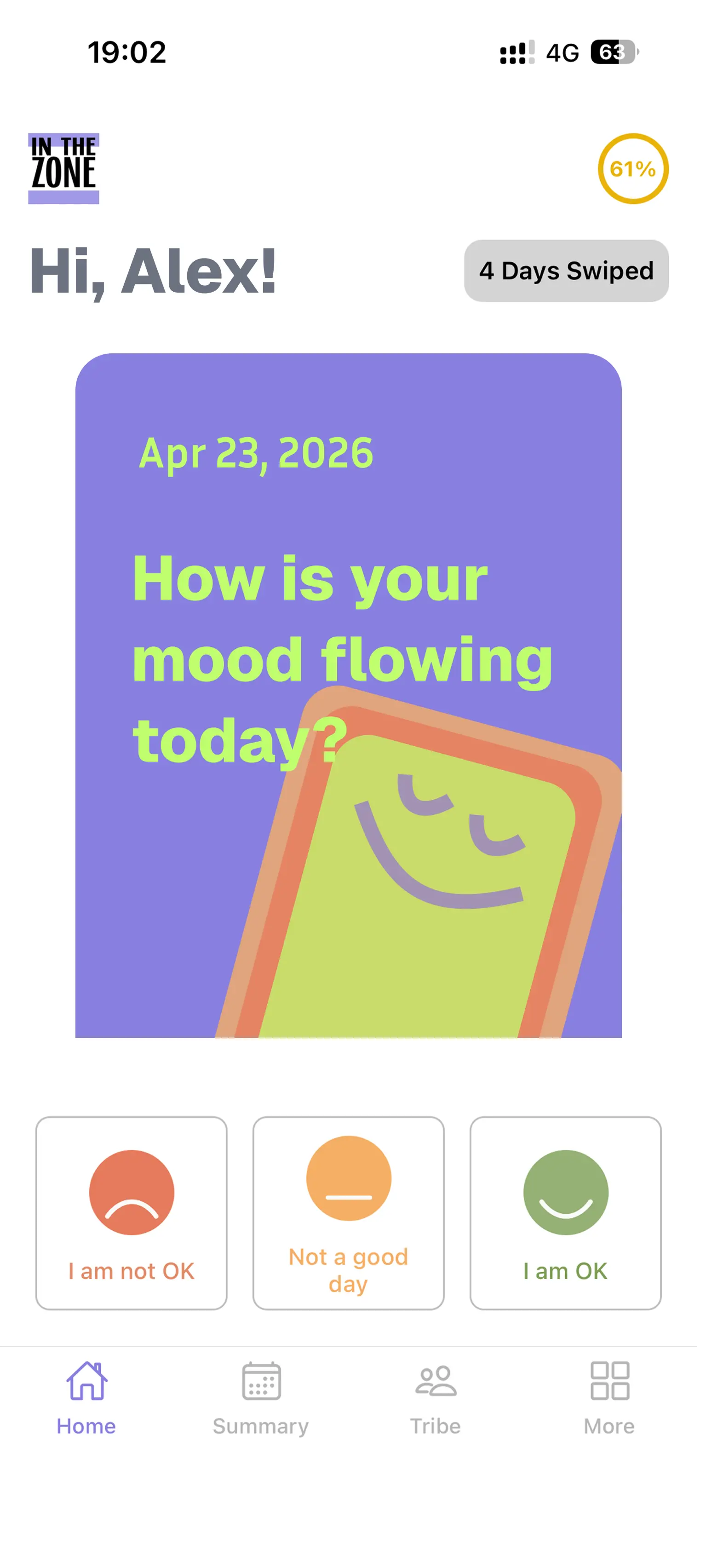 Share a simple signal, mood check-in screen
